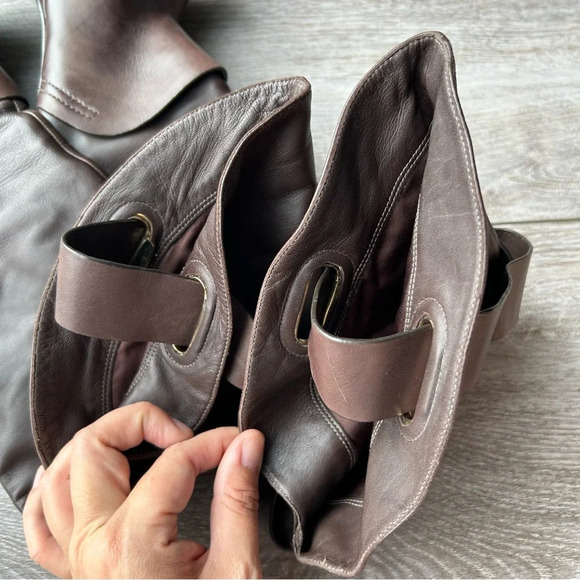 GUESS by Marciano Brown Buttery Leather Platform Heeled Knee High Boots - Picture 11 of 16